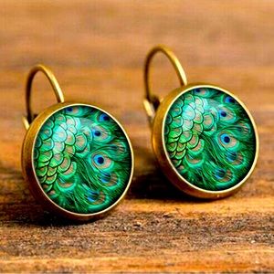 🌺 Peacock gem earrings in bronze ✨ NIB